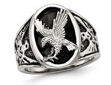 Men's Flying Eagle Stainless Steel Ring with Black Enamel